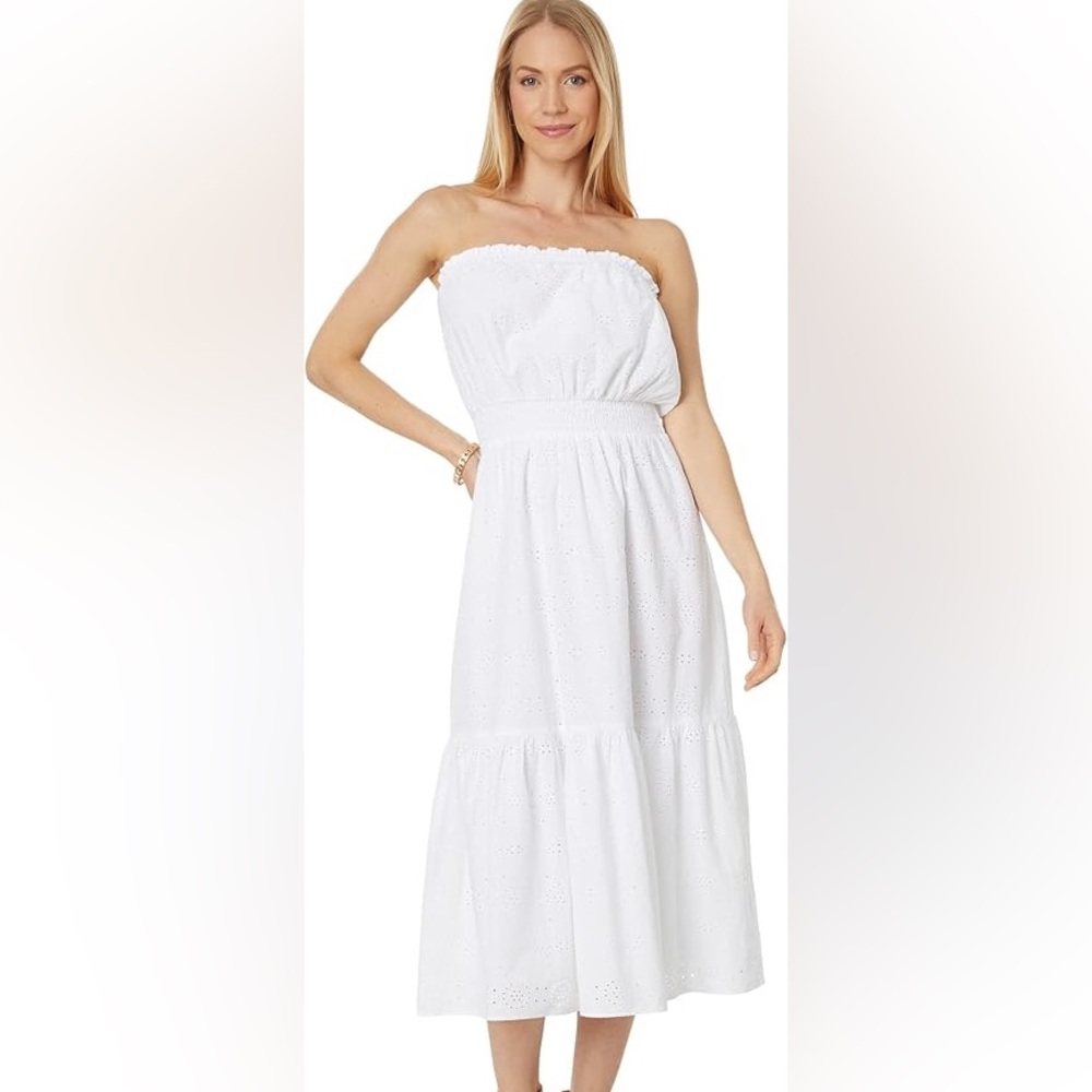 Lilly Pulitzer® Nicole Strapless Eyelet 100% Cotton Fully Lined w/Cotton dress - Picture 2 of 16
